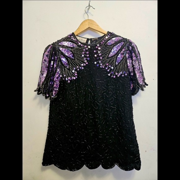 Vintage 80s sequin short-sleeve top - Picture 2 of 5